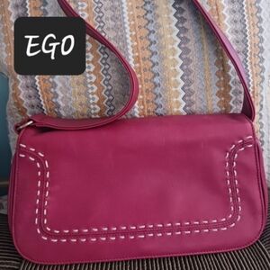 EGO brand Leather handbag bag purse western accent stitch red leather